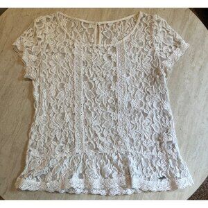 Vintage Abercrombie & Fitch Womens Top Medium White Lace Short Sleeve Y2K Fairy